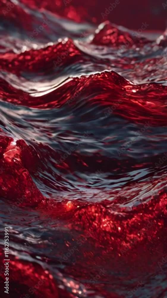 Wall mural flowing red glitter waves with a subtle gradient effect transitioning to deep burgundy, accented by 