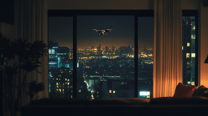 Drone Spying Outside The WIndow Of A High Rise Apartment