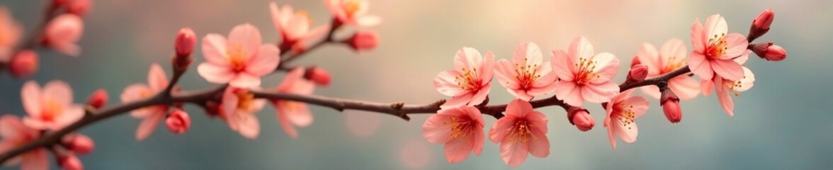 Obraz premium Delicate blooming apricot branches in an abstract floral background, blossom, flower