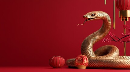 Symbolic golden snake for a vibrant Chinese New Year poster