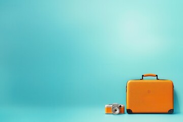 Wanderlust minimalist design with suitcase and camera travel inspiration calm environment creative concept