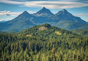 Obraz premium Majestic Mountain Range with Lush Evergreen Forest