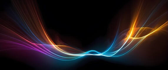 An illuminated abstract design with bright streaks of color against a dark background evoking a sense of energy