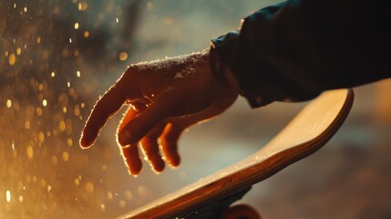 Hand Adjusting Skateboard Deck in Mid Air