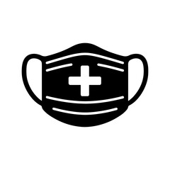 Fototapeta premium Black medical mask with white plus silhouette vector icon illustration design on white background.