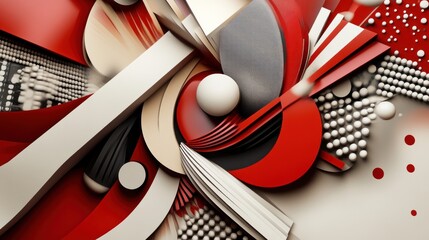 Abstract Red and White 3D Shapes Composition