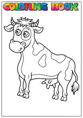 Cartoon cow is standing and waiting for coloring on a white background