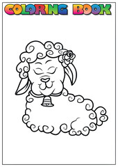 Adorable sheep with a bell and flower, perfect coloring activity for children's entertainment and education