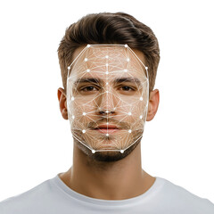 Facial man biometric recognition scan technology isolated, digital identity verification system, futuristic face authentication concept