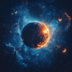 Obraz premium Stunning Cosmic Scene with Fiery Orb and Deep Space Backdrop