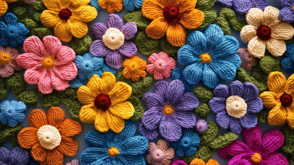 Handmade crochet pattern with floral design, vintage decorative yarn texture, traditional granny square blanket illustration