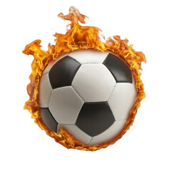 Fototapeta premium Flaming football in motion against white background, fiery soccer ball with sparks, competitive tournament sphere with blazing elements
