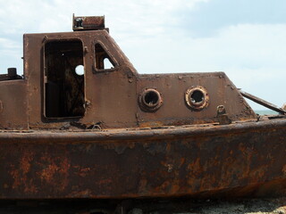 Old rusty ship and blue sky