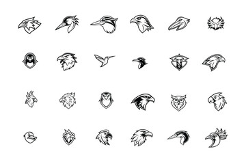 set of different birds mascot logo icon
