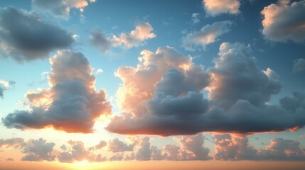 Golden Hour. Sunset blue orange sky with dramatic clouds and scenic ho