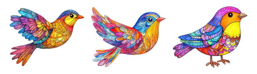 Obraz premium Colorful Birds Illustration Collection on Transparent Background