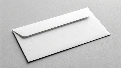 A plain white envelope lies on a smooth, light gray surface, showcasing its simplicity and clean lines. The background creates a subtle contrast that highlights the envelope’s neat edges.AI generated.