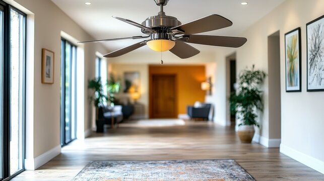Sleek metallic designs Modern aluminum ceiling fan spinning