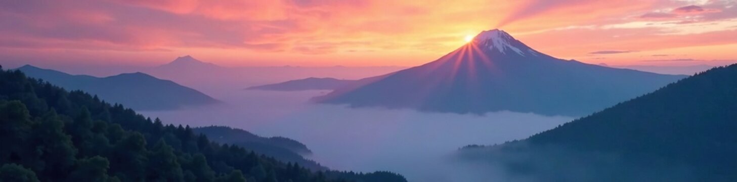 Mountain Karaul oba at dawn with mist and fog, sunrise, atmospheric conditions, fog