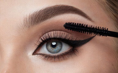 Obraz premium Close-Up Woman Eye Winged Eyeliner Mascara