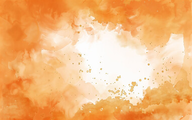 Orange and Abstract Golden Splashes Watercolor Background
