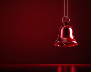 Obraz premium A bright red bell hanging against a dark background, symbolizing alertness and attention, perfect for various graphic designs.
