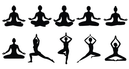 A set of yoga icon silhouette vector isolated