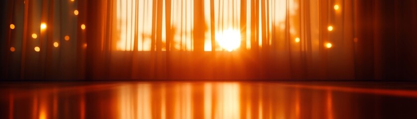 Naklejka premium A captivating silhouette of a sunset casting warm hues, creating a serene and reflective atmosphere in a tranquil setting.