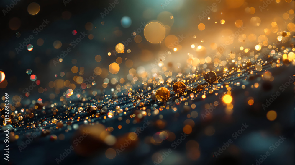 Poster golden glittering background with a wave-like pattern, creating a sense of movement and sparkle.