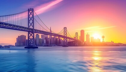 Obraz premium Beautiful cityscape and skyline of San Francisco at sunset, USA