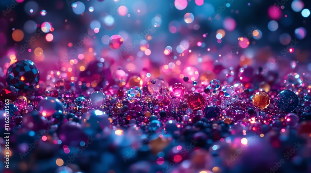 Poster vibrant, colorful scene with a mix of blue and purple hues. it appears to be a close-up of glitter o
