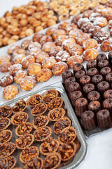 Assorted pastries on a pastry shop stall