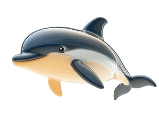 Fototapeta premium Adorable 3D cartoon dolphin illustration, isolated on a white background, perfect for kids' designs, educational materials, or playful themes.