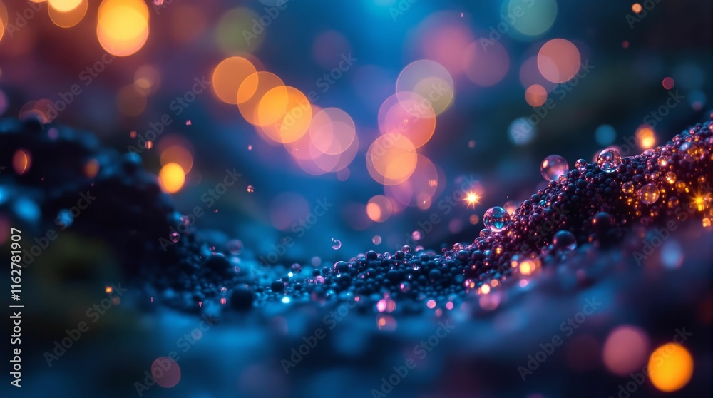 Aufkleber fantastical scene with glowing, colorful particles forming a wave-like structure against a dark background, creating a bokeh effect. The vibrant colors and the dynamic wave pattern give a surreal and 