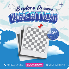 Exlore dream vacation Travel Tour Banner Flyer Template for Promotions with Editable Text Effect