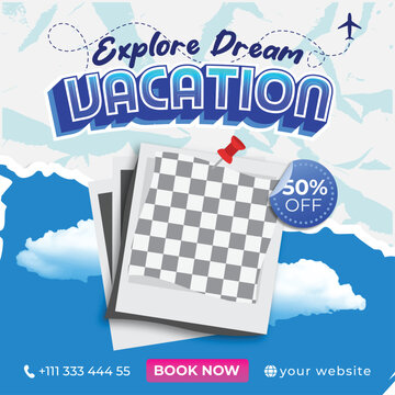 Exlore dream vacation Travel Tour Banner Flyer Template for Promotions with Editable Text Effect
