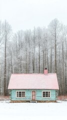 Winter Retreat. Squarespace designer Pink noise Hosting core Data lakehouse Micro frontend Off-grid living The cottagecore Estateguru Kin Insurance Stuff Cozy blue cabin with roof in snowy forest