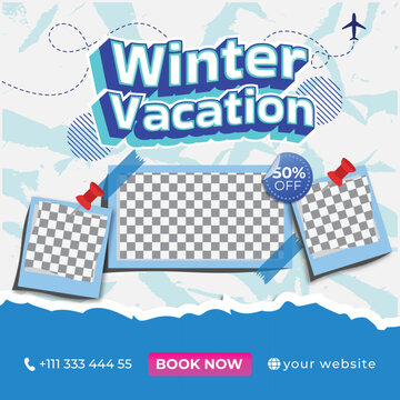 Winter Christmas Travel Deals Advertisement for Social Media with Editable Text Effect