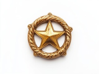 A detailed image of a golden star-shaped emblem, symbolizing honor and commitment, placed against a plain background.