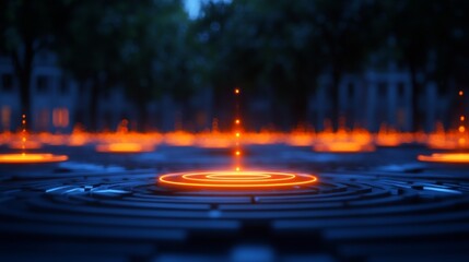 A futuristic scene depicting glowing orange patterns emerging from a dark background, symbolizing advanced technology and innovation.