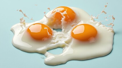 Three fried eggs with milk splash.