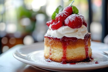 Deliciously Presented Dessert Cake with Jam Topping
