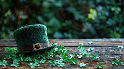 Festive Green Hat Among Shamrock Clovers