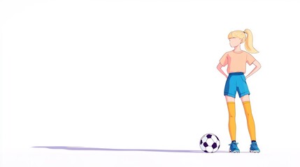 Obraz premium Stunning Digital Illustration: Confident Soccer Girl Posing Against White Background. AI Generated