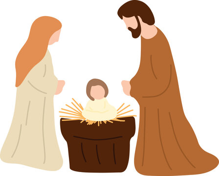 Illustration of Nativity Scene with Holy Family