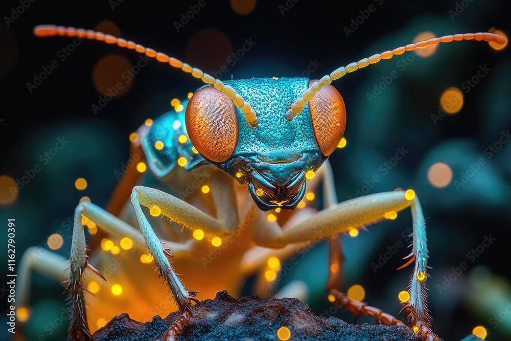 Poster a detailed shot of a small insect against a bright light backdrop