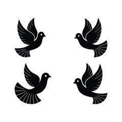 Set of Flying Dove Bird Icons in Minimalist Style