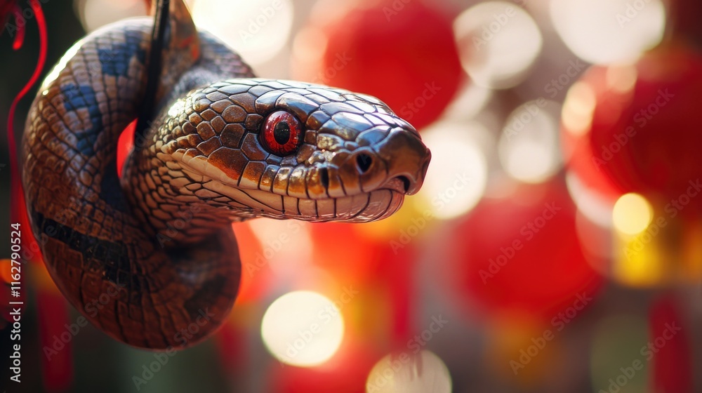 Poster A close-up view of a snake coiled around a string, great for use in educational or scientific contexts