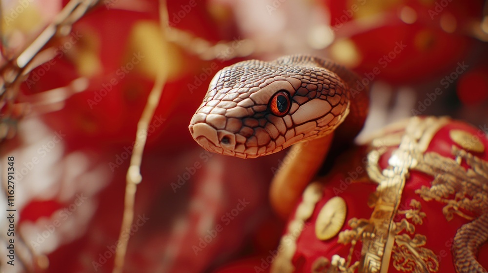 Aufkleber a close-up shot of a snake against a bright red background, great for highlighting its texture and p