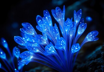 Glowing Blue Bioluminescent Flowers, AI Art